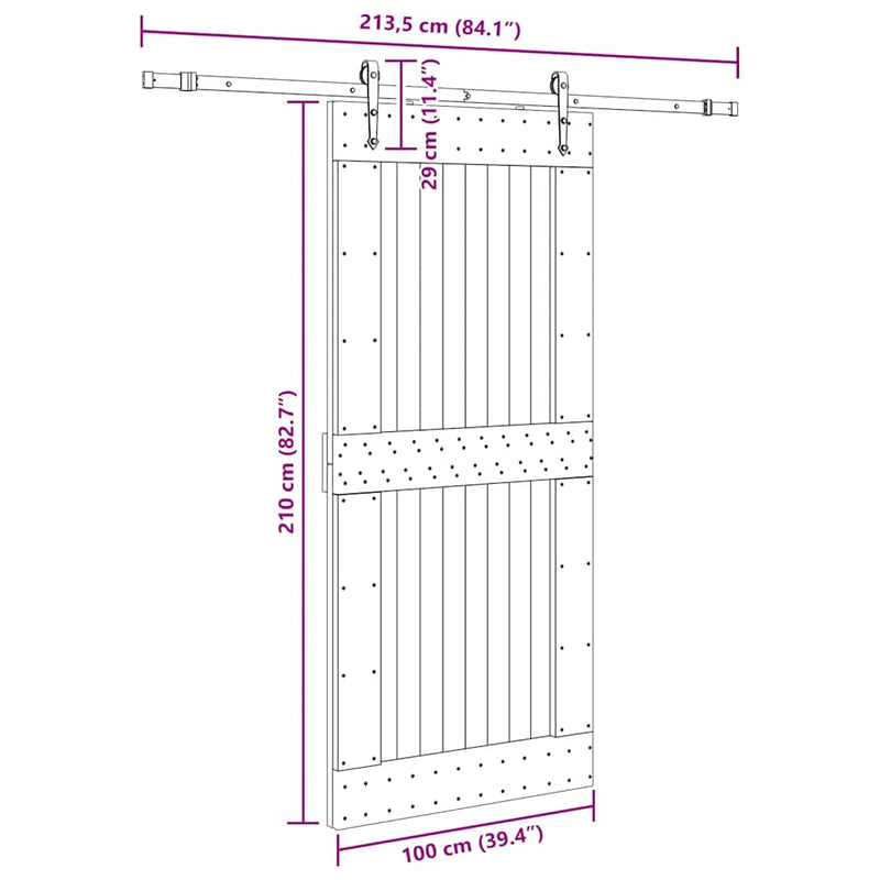 vidaXL tömör fenyőfa tolóajtó fémszerelékszettel 100 x 210 cm