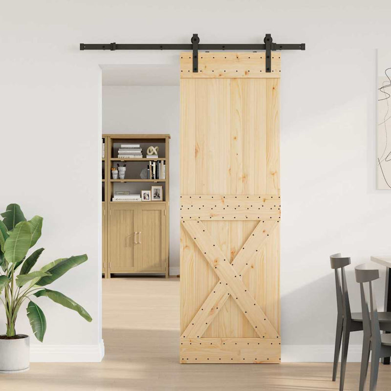 vidaXL tömör fenyőfa tolóajtó fémszerelékszettel 70 x 210 cm