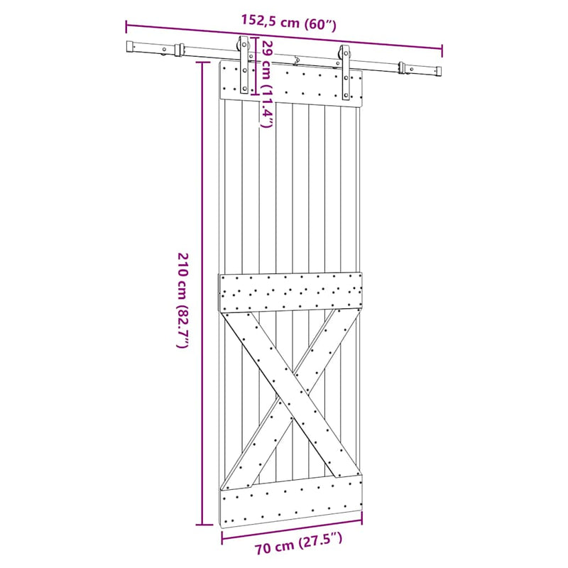 vidaXL tömör fenyőfa tolóajtó fémszerelékszettel 70 x 210 cm