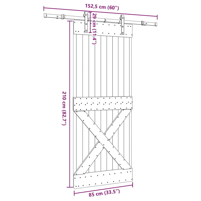 vidaXL tömör fenyőfa tolóajtó fémszerelékszettel 85x210 cm