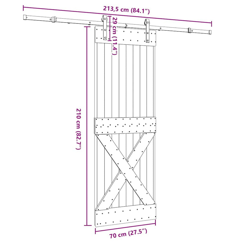 vidaXL tömör fenyőfa tolóajtó fémszerelékszettel 70 x 210 cm