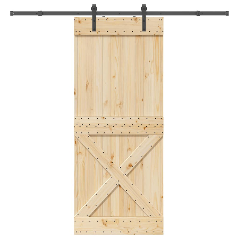vidaXL tömör fenyőfa tolóajtó fémszerelékszettel 95 x 210 cm