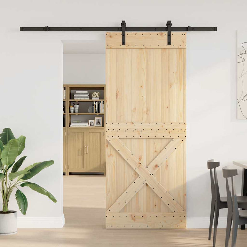 vidaXL tömör fenyőfa tolóajtó fémszerelékszettel 95 x 210 cm