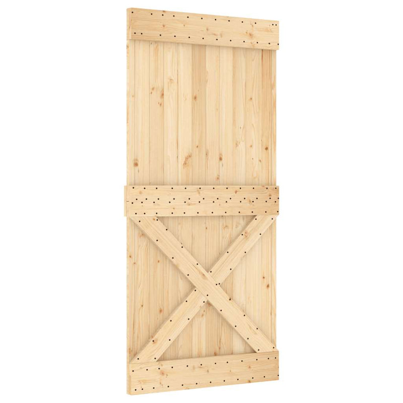 vidaXL tömör fenyőfa tolóajtó fémszerelékszettel 95 x 210 cm