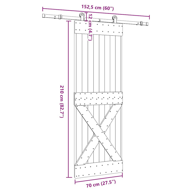vidaXL tömör fenyőfa tolóajtó fémszerelékszettel 70 x 210 cm