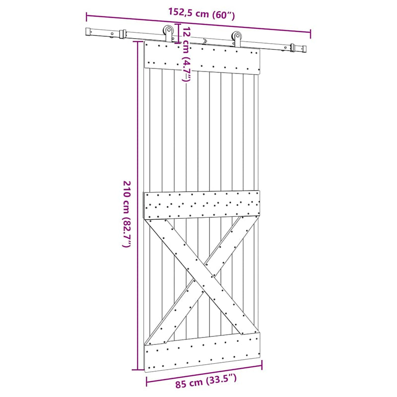vidaXL tömör fenyőfa tolóajtó fémszerelékszettel 85x210 cm