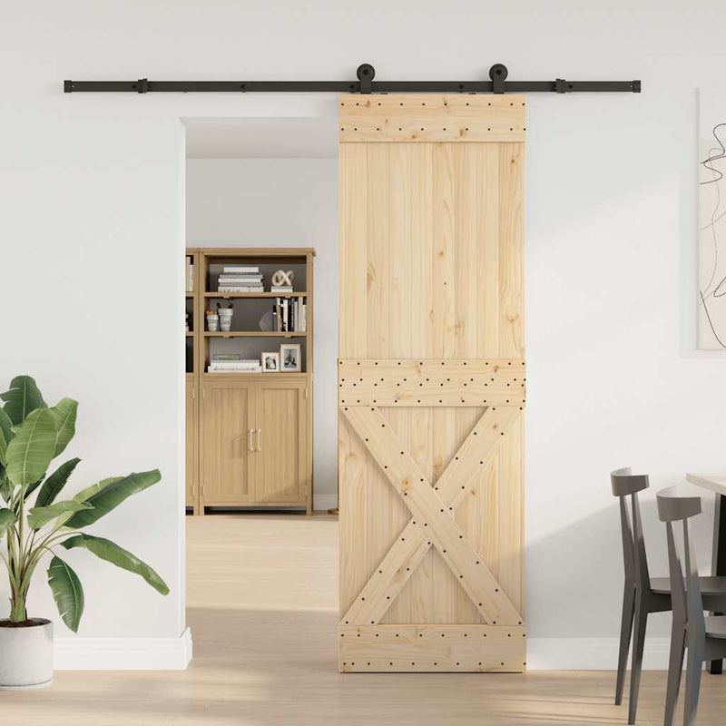 vidaXL tömör fenyőfa tolóajtó fémszerelékszettel 70 x 210 cm