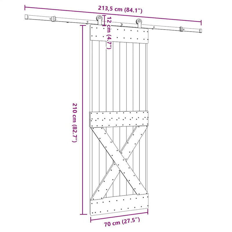 vidaXL tömör fenyőfa tolóajtó fémszerelékszettel 70 x 210 cm