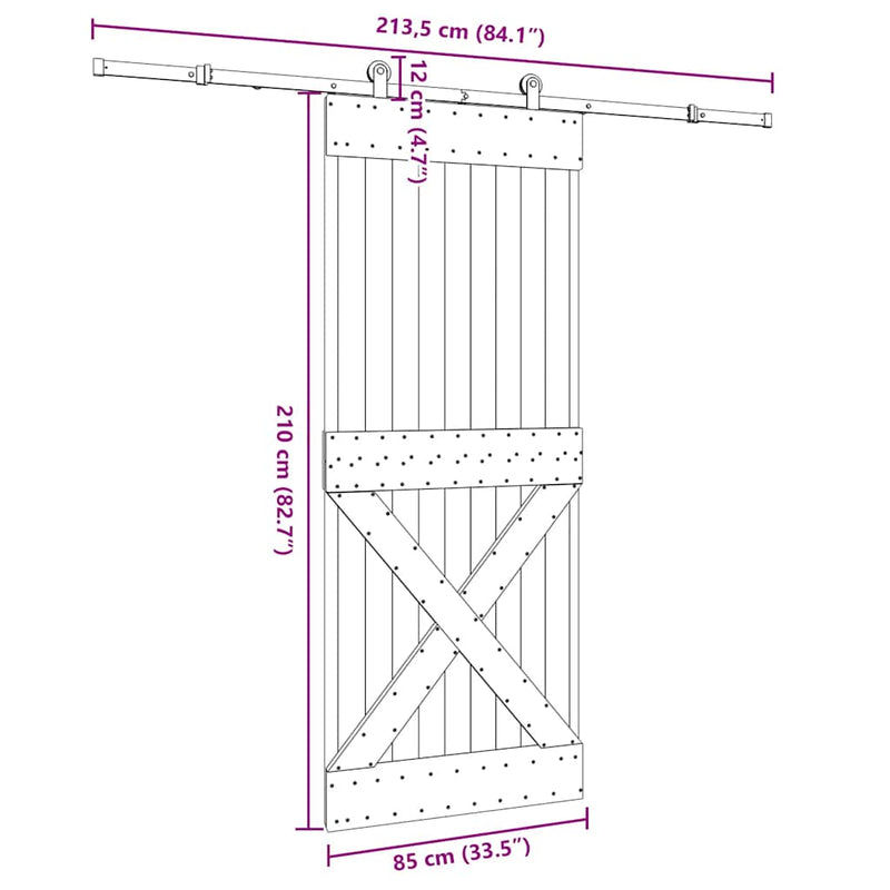 vidaXL tömör fenyőfa tolóajtó fémszerelékszettel 85x210 cm