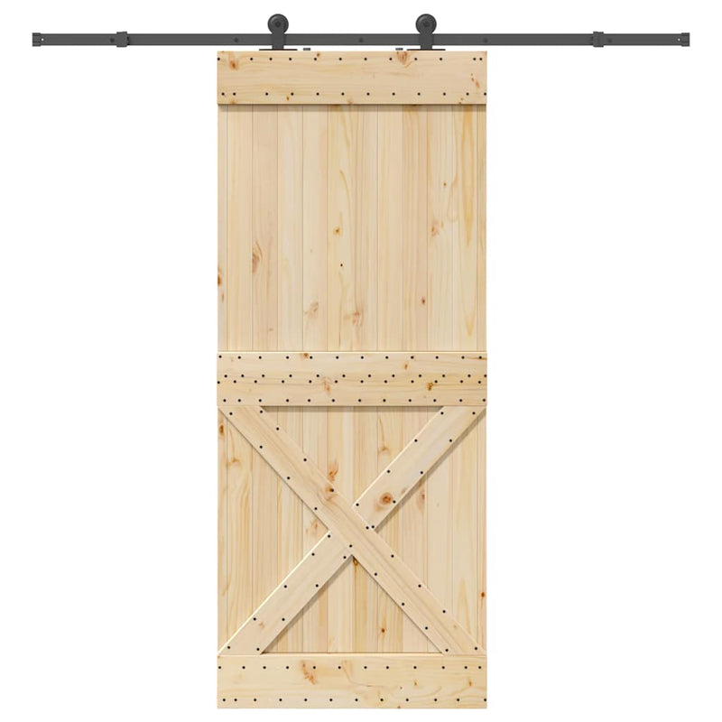 vidaXL tömör fenyőfa tolóajtó fémszerelékszettel 95 x 210 cm