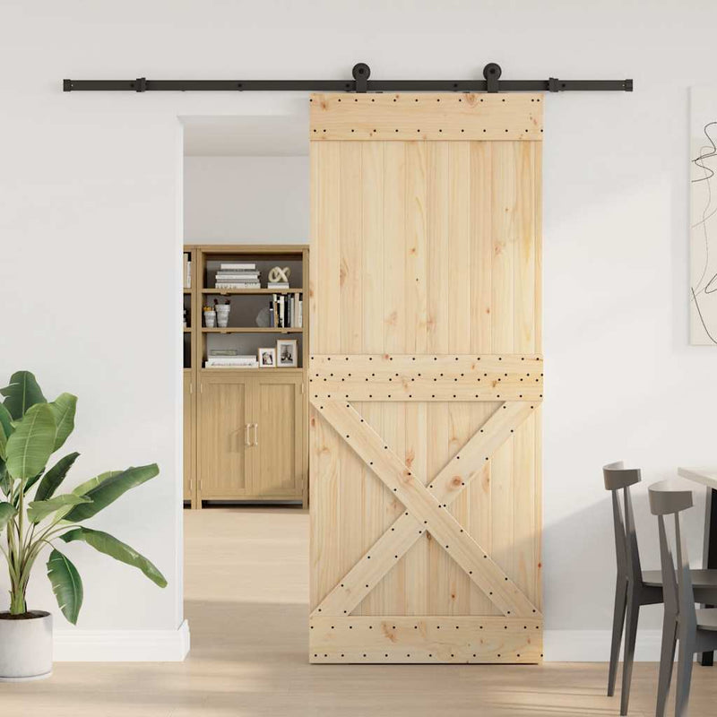 vidaXL tömör fenyőfa tolóajtó fémszerelékszettel 95 x 210 cm