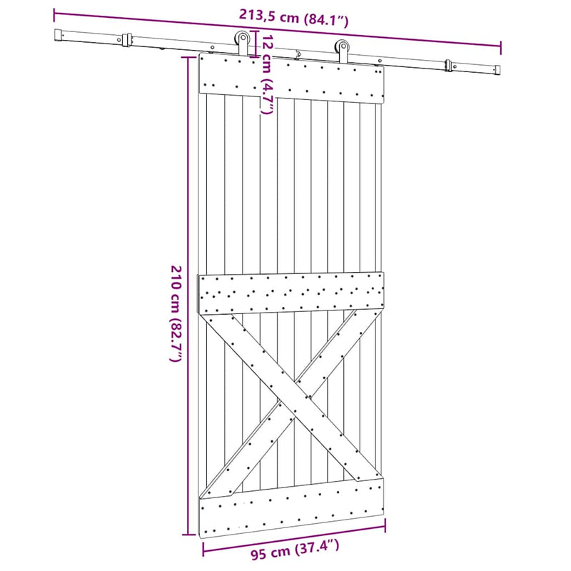 vidaXL tömör fenyőfa tolóajtó fémszerelékszettel 95 x 210 cm