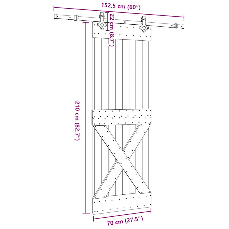 vidaXL tömör fenyőfa tolóajtó fémszerelékszettel 70 x 210 cm