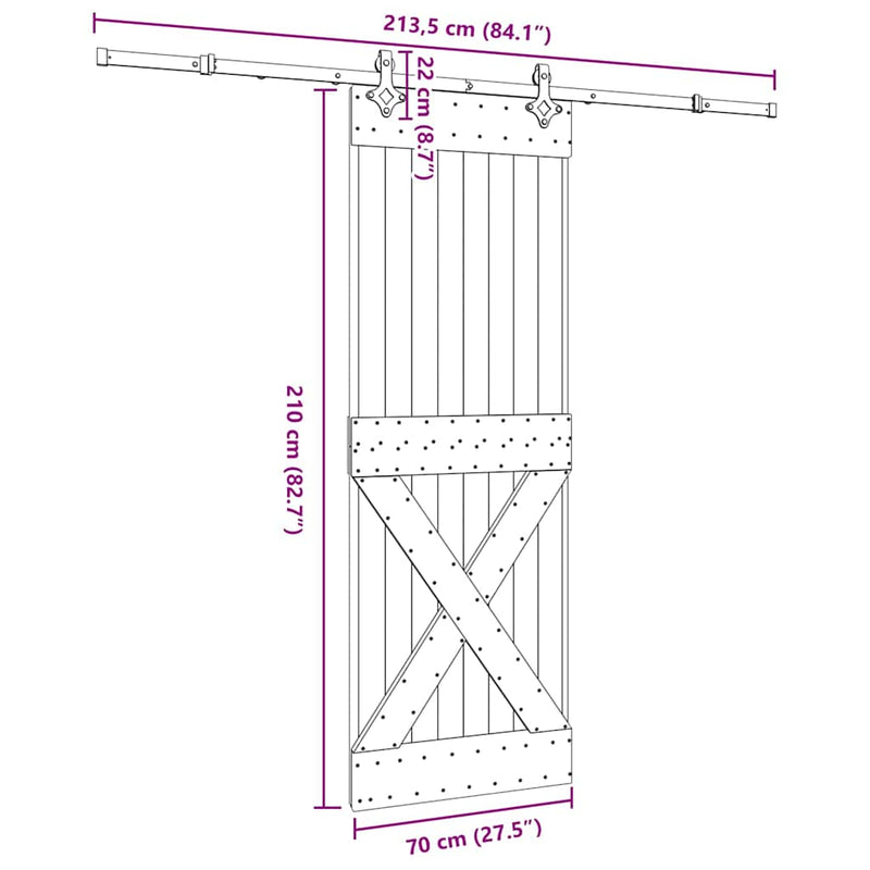 vidaXL tömör fenyőfa tolóajtó fémszerelékszettel 70 x 210 cm