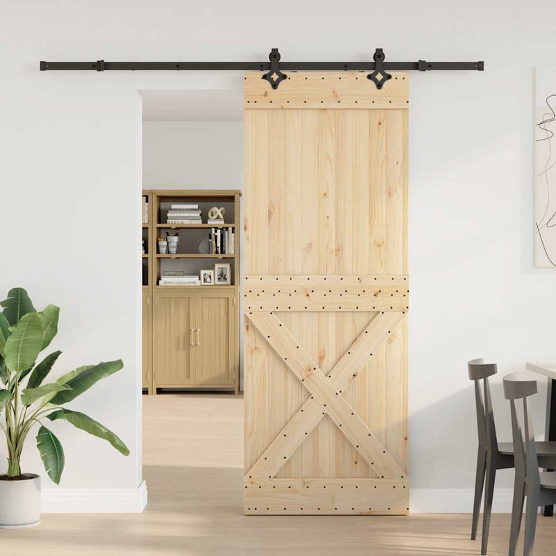 vidaXL tömör fenyőfa tolóajtó fémszerelékszettel 85x210 cm