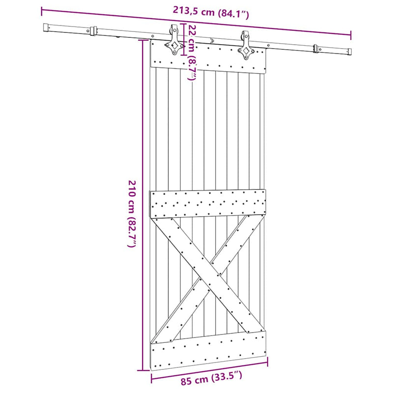 vidaXL tömör fenyőfa tolóajtó fémszerelékszettel 85x210 cm