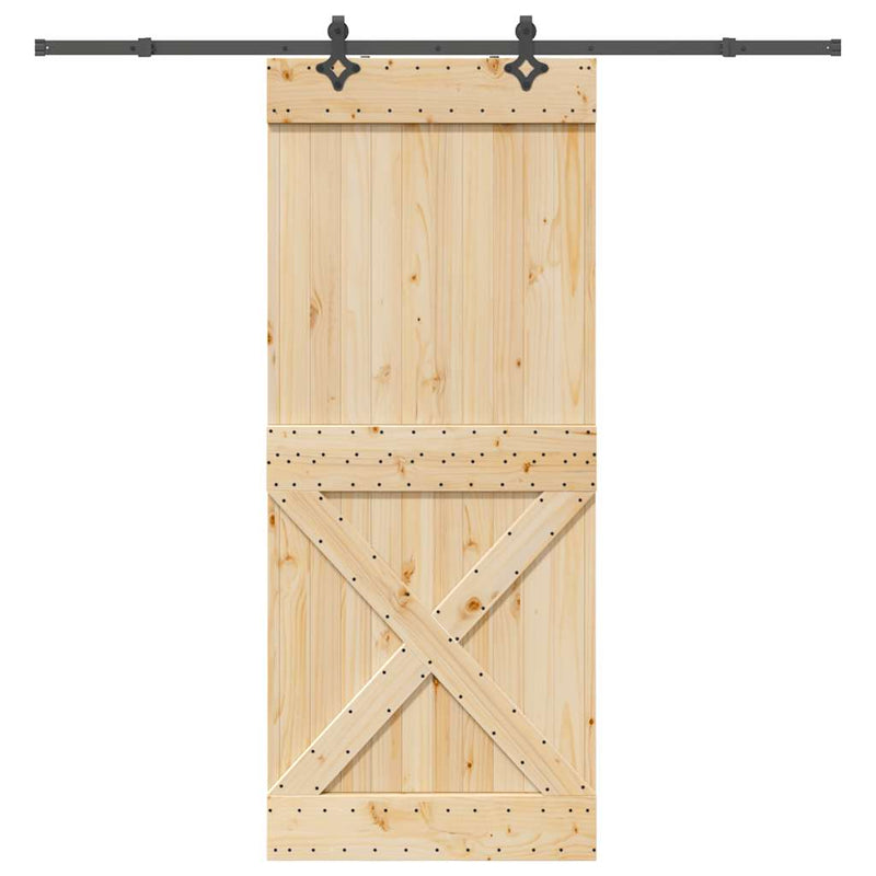 vidaXL tömör fenyőfa tolóajtó fémszerelékszettel 95 x 210 cm