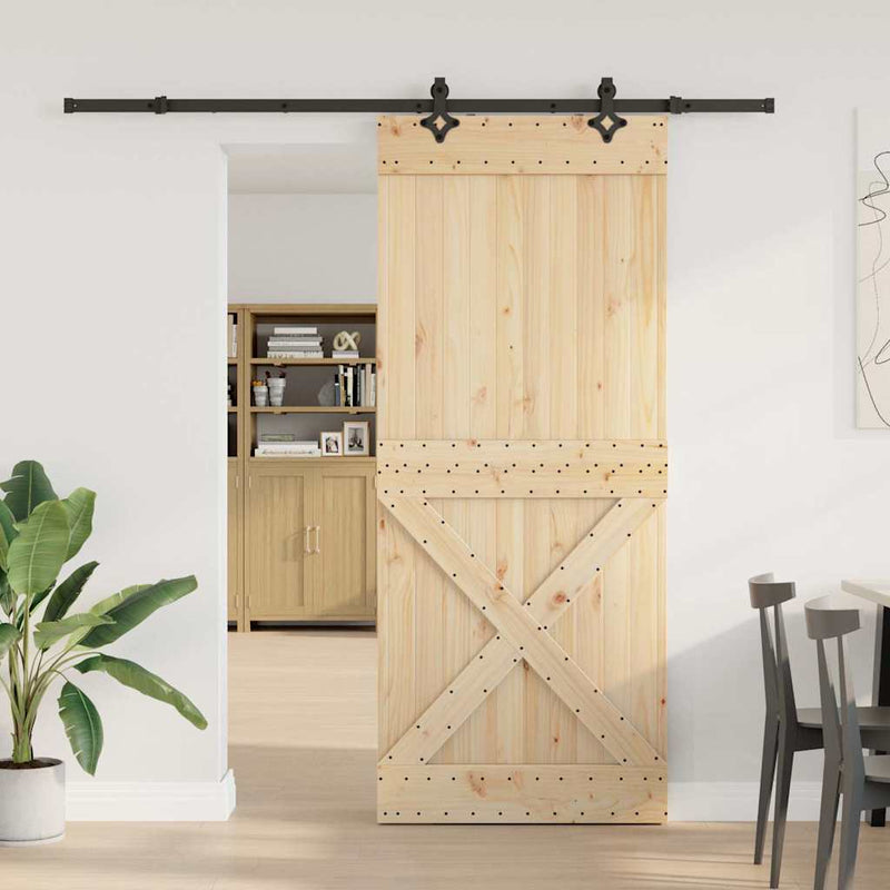 vidaXL tömör fenyőfa tolóajtó fémszerelékszettel 95 x 210 cm