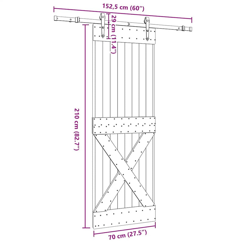 vidaXL tömör fenyőfa tolóajtó fémszerelékszettel 70 x 210 cm