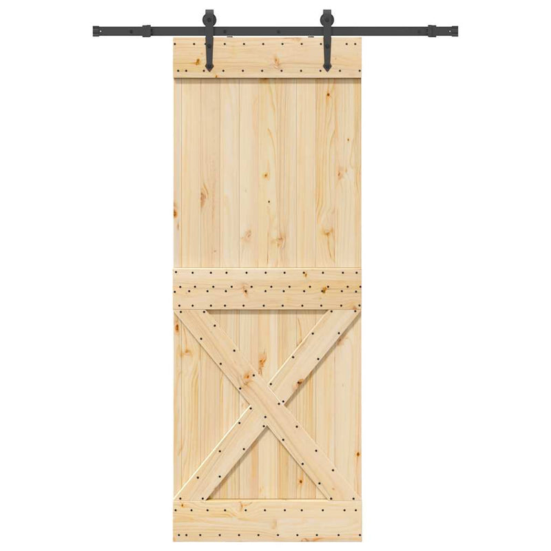 vidaXL tömör fenyőfa tolóajtó fémszerelékszettel 85x210 cm