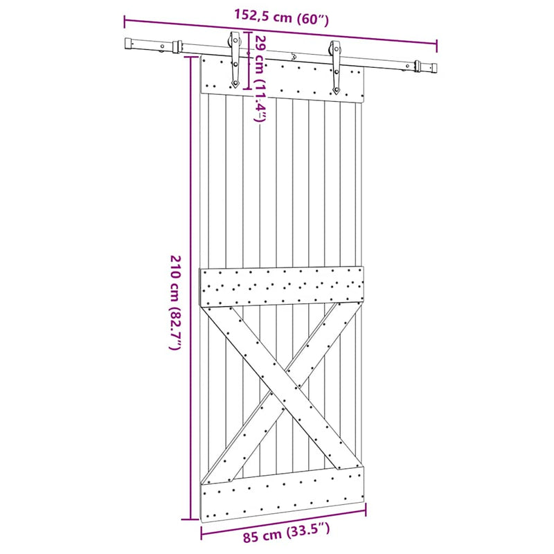 vidaXL tömör fenyőfa tolóajtó fémszerelékszettel 85x210 cm