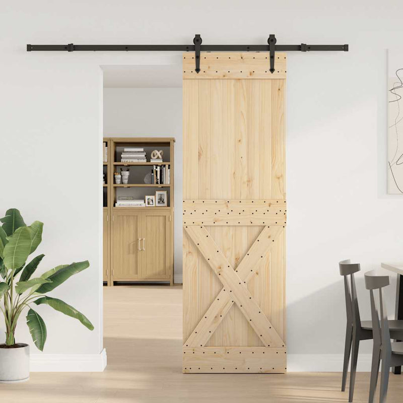 vidaXL tömör fenyőfa tolóajtó fémszerelékszettel 70 x 210 cm
