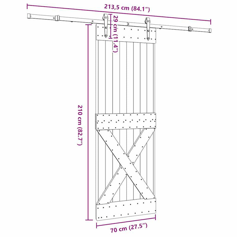 vidaXL tömör fenyőfa tolóajtó fémszerelékszettel 70 x 210 cm