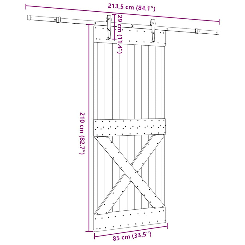 vidaXL tömör fenyőfa tolóajtó fémszerelékszettel 85x210 cm