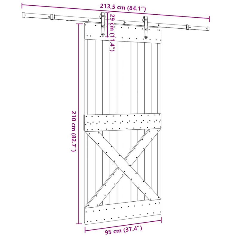 vidaXL tömör fenyőfa tolóajtó fémszerelékszettel 95 x 210 cm