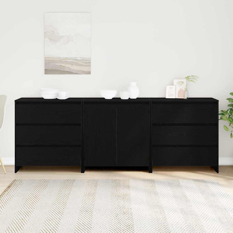 vidaXL Széf fiókkal 3 pcs Fekete 70 x 41 x 75 cm Faanyag