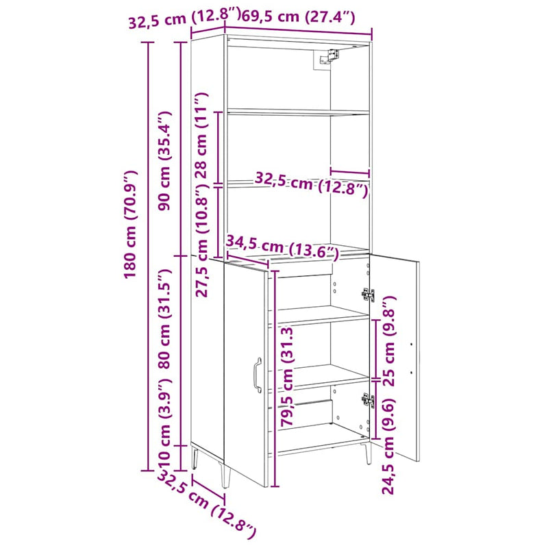 vidaXL Magasfiú 2 pcs Fekete tölgy Faanyag