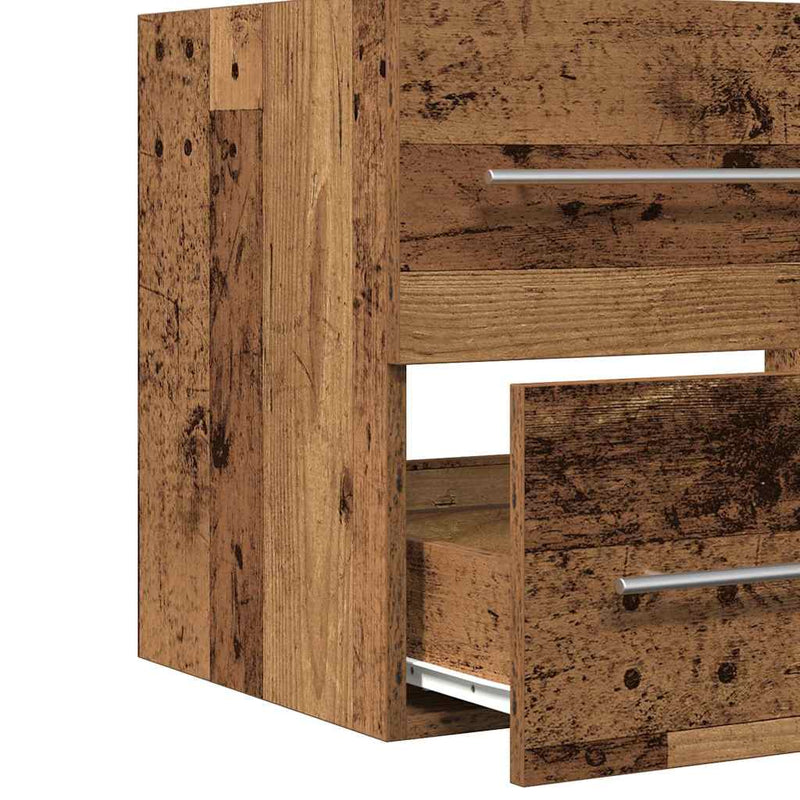 vidaXL Fürdőszobai mosdószekrény 2 pcs Öreg fa Műanyag Fa és Kerámia