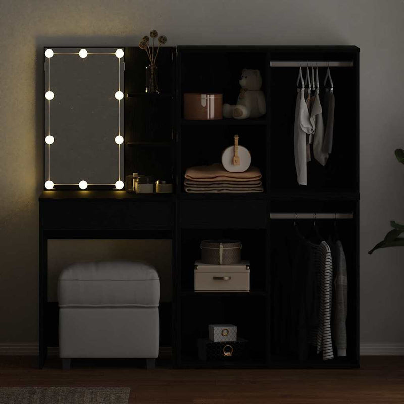 vidaXL LED Fésülködő Asztal Musta tammi 140 x 40 x 140 cm Faanyag