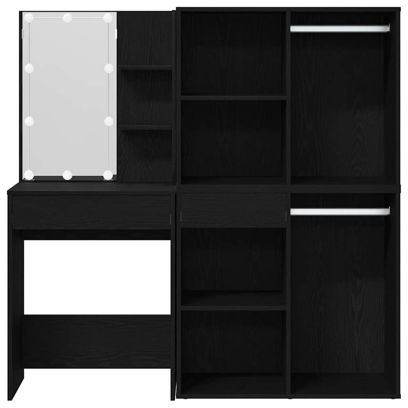 vidaXL LED Fésülködő Asztal Musta tammi 140 x 40 x 140 cm Faanyag