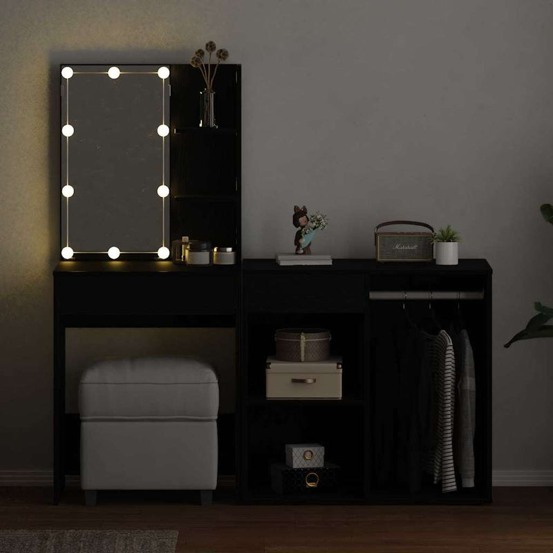 vidaXL LED Fésülködő Asztal Musta tammi 140 x 40 x 140 cm Faanyag