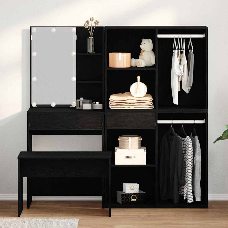 vidaXL Sminkasztal Készlet 2 pcs Fekete 140 x 40 x 140 cm Faanyag