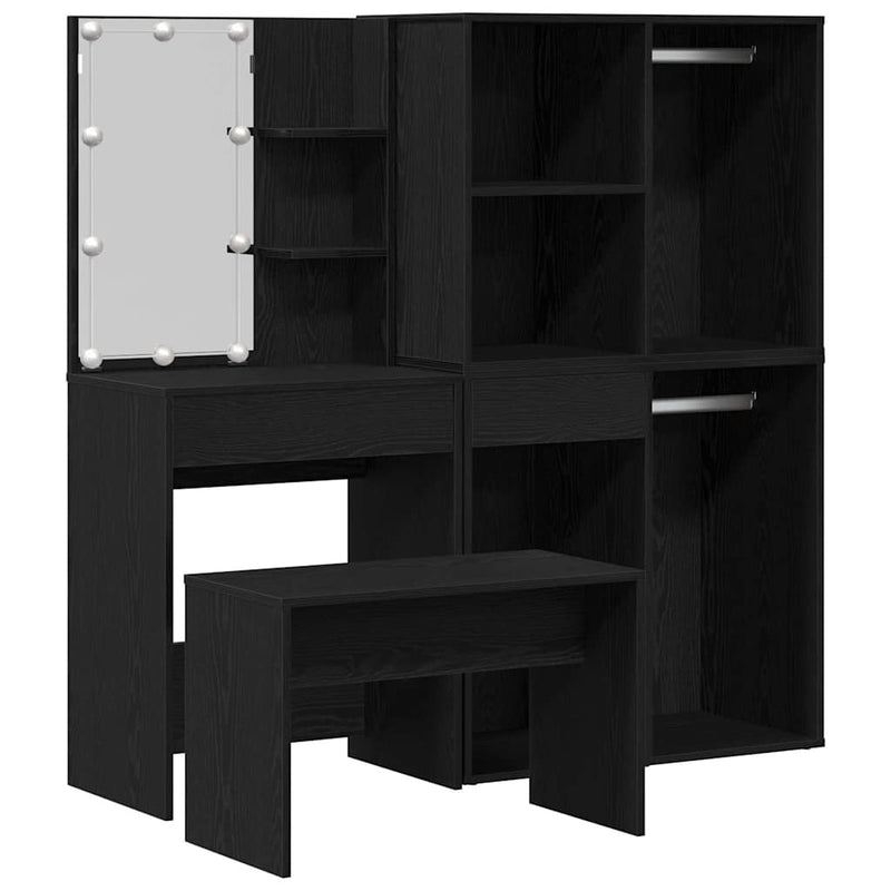 vidaXL Sminkasztal Készlet 2 pcs Fekete 140 x 40 x 140 cm Faanyag