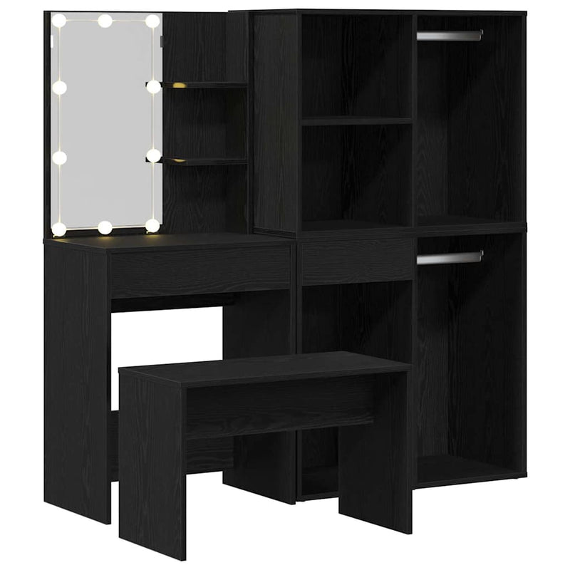 vidaXL Sminkasztal Készlet 2 pcs Fekete 140 x 40 x 140 cm Faanyag