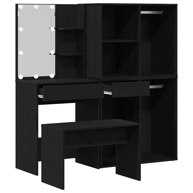 vidaXL Sminkasztal Készlet 2 pcs Fekete 140 x 40 x 140 cm Faanyag