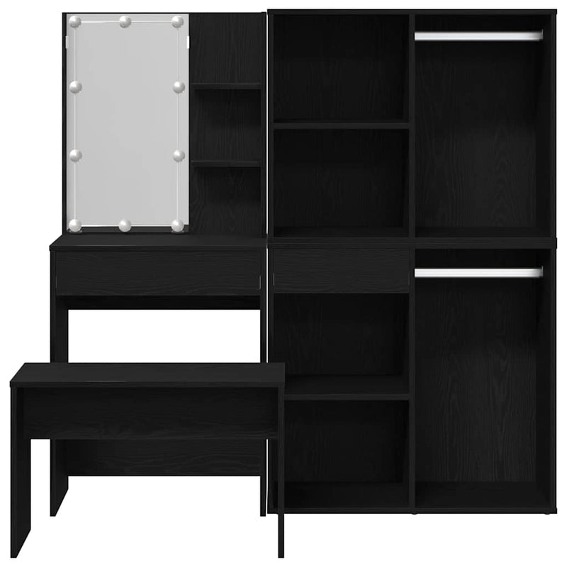 vidaXL Sminkasztal Készlet 2 pcs Fekete 140 x 40 x 140 cm Faanyag