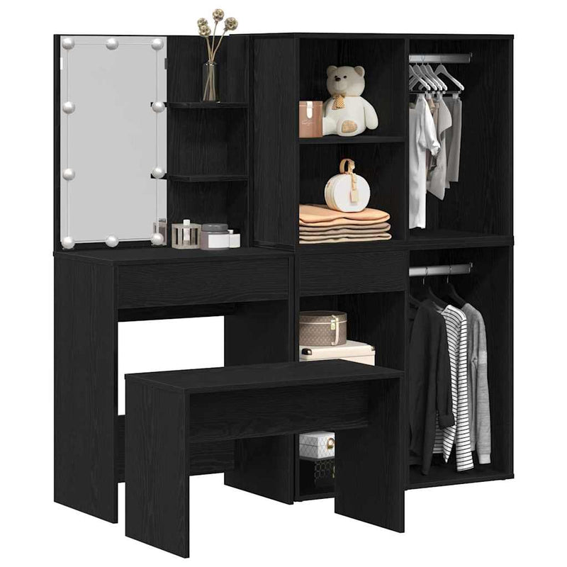 vidaXL Sminkasztal Készlet 2 pcs Fekete 140 x 40 x 140 cm Faanyag