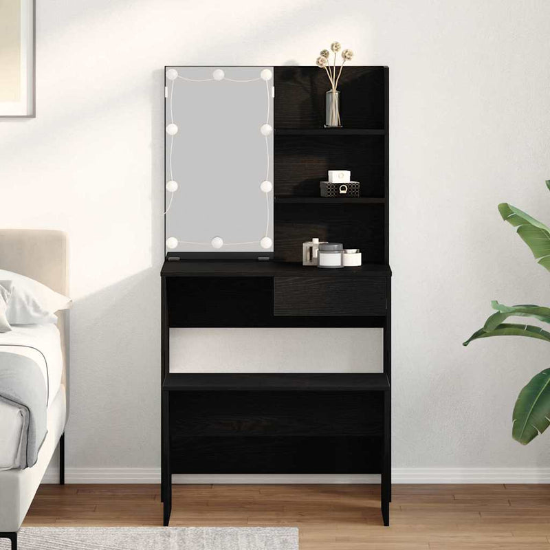 vidaXL Sminkasztal Készlet Musta tammi 74.5 x 40 x 141 cm Faanyag