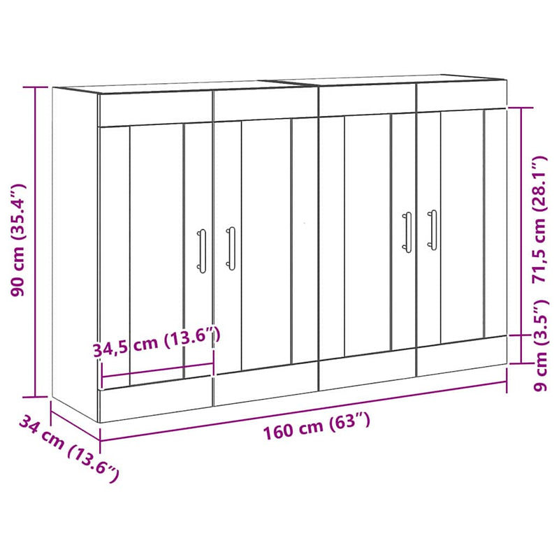 vidaXL Fali szekrény 2 pcs Fekete tölgy 69,5 x 34 x 90 cm Faanyag