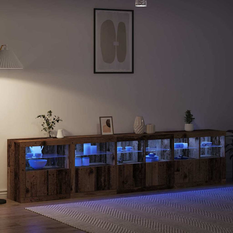 vidaXL Széf LED -es lámpákkal Régi fa 283 x 37 x 67 cm Faanyag