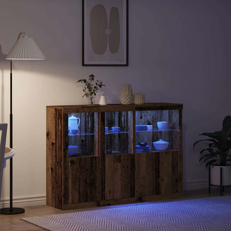 vidaXL Széf LED -es lámpákkal Régi fa 142,5 x 37 x 100 cm Faanyag