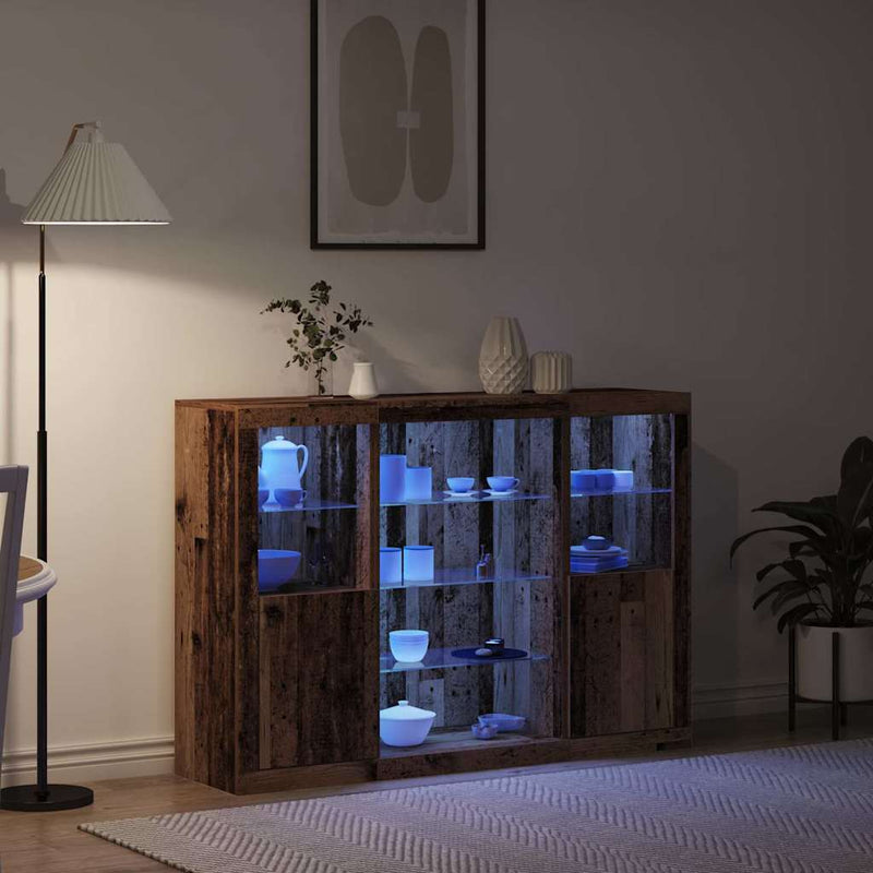 vidaXL Széf LED -es lámpákkal Régi fa 142,5 x 37 x 100 cm Faanyag