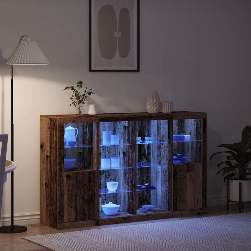 vidaXL Széf LED -es lámpákkal Régi fa 163 x 37 x 100 cm Faanyag