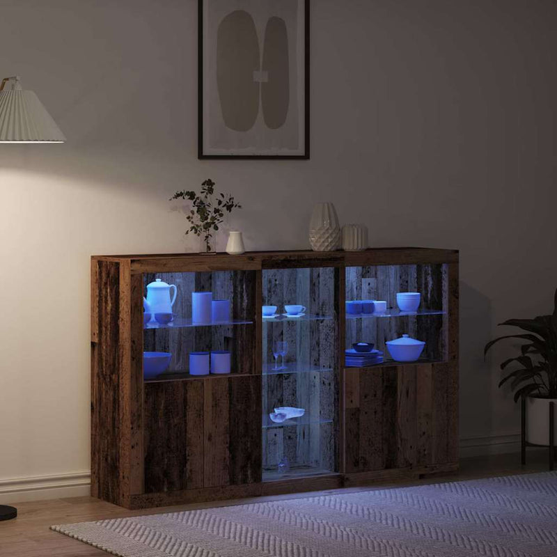 vidaXL Széf LED -es lámpákkal Régi fa 162 x 37 x 100 cm Faanyag