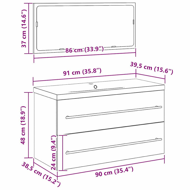 vidaXL Fürdőszobai mosdószekrény fiókkal tárolóval 3 pcs Fekete tölgy