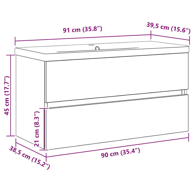 vidaXL Mosdószekrény tárolóval Musta tammi 90 x 39 x 62 cm Faanyag